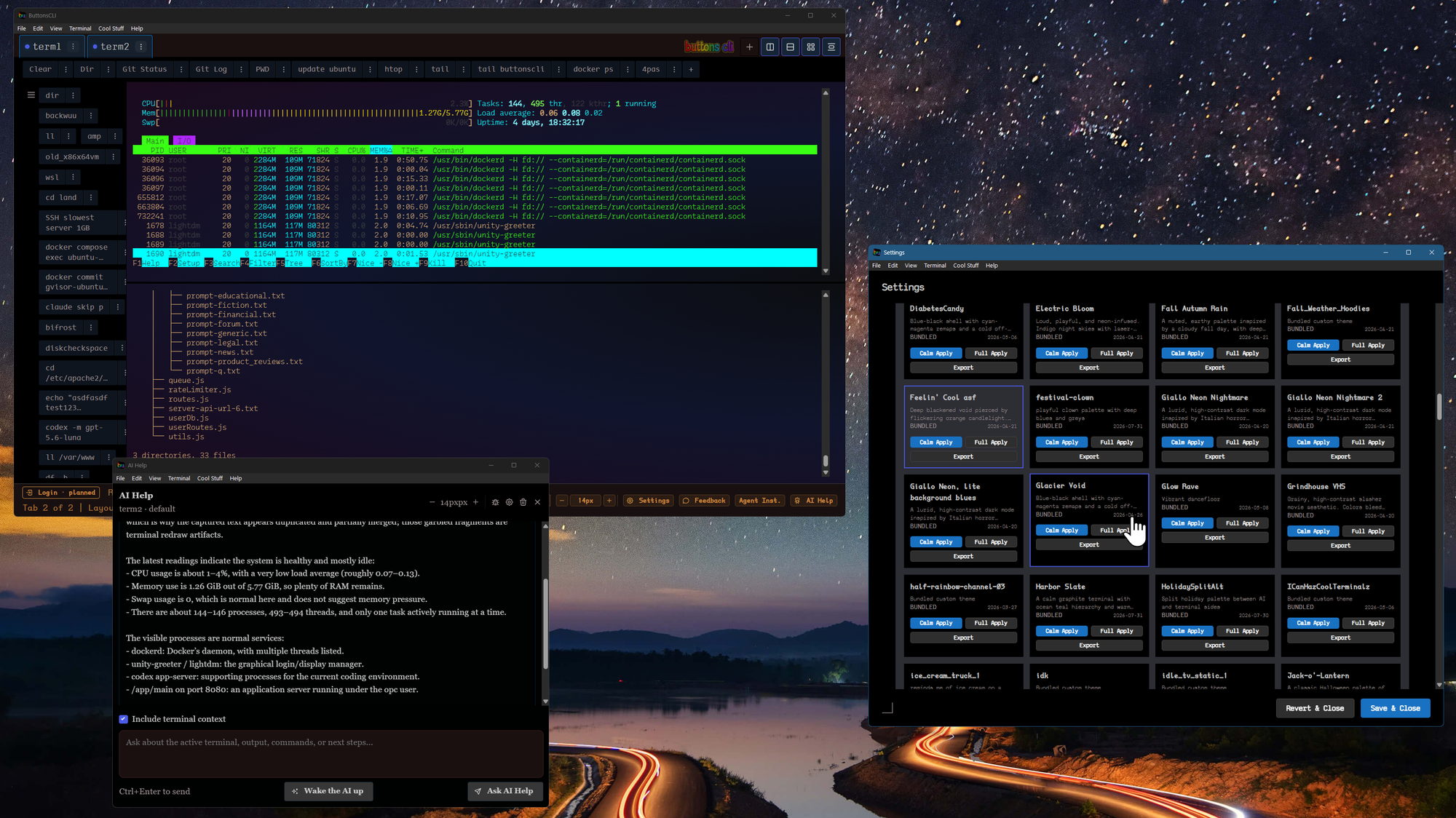 Buttons Cli - The terminal app with a full GUI, AI Help, Agents can control it (so you can see them work) NOT minimal ADHD terminal app - Free AI usage included.