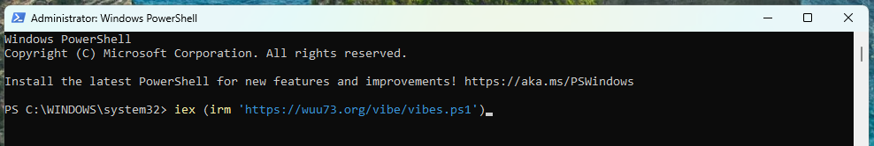 PowerShell window with pasted command